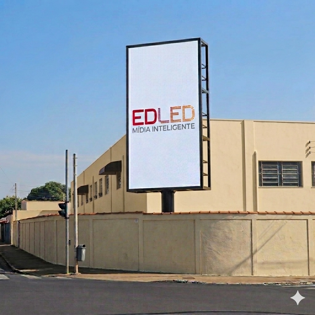 Painel publicitário da EdLed exibindo campanha em ponto estratégico